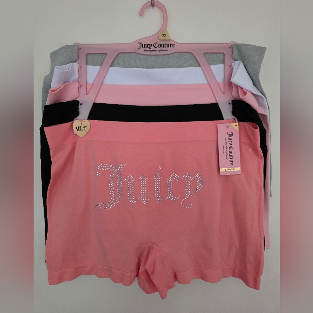 Juicy Couture Womens Boyshort Plus Size Panties 5 Pack Size 3X Bling Rhinestones